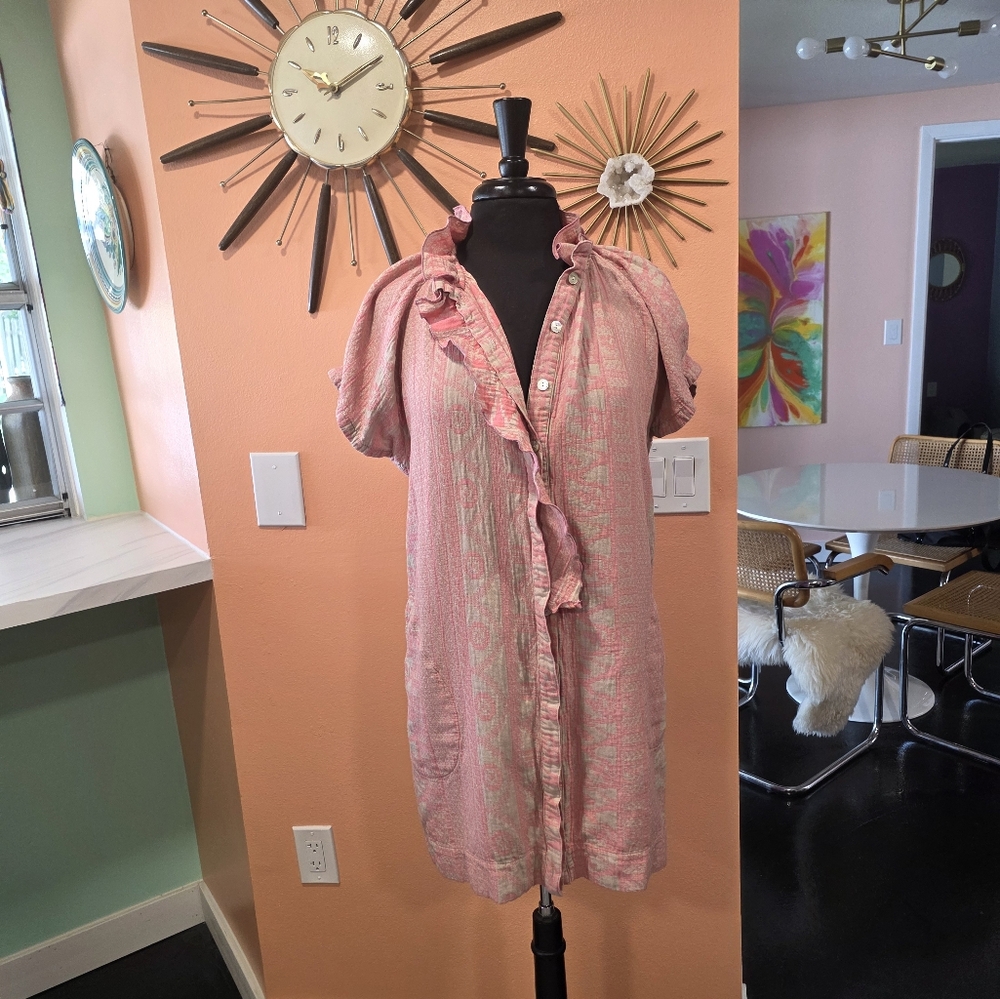 Finley M Pink Short Sleeve Mini Dress Button Down Feminine Dainty Dresses - Picture 7 of 13